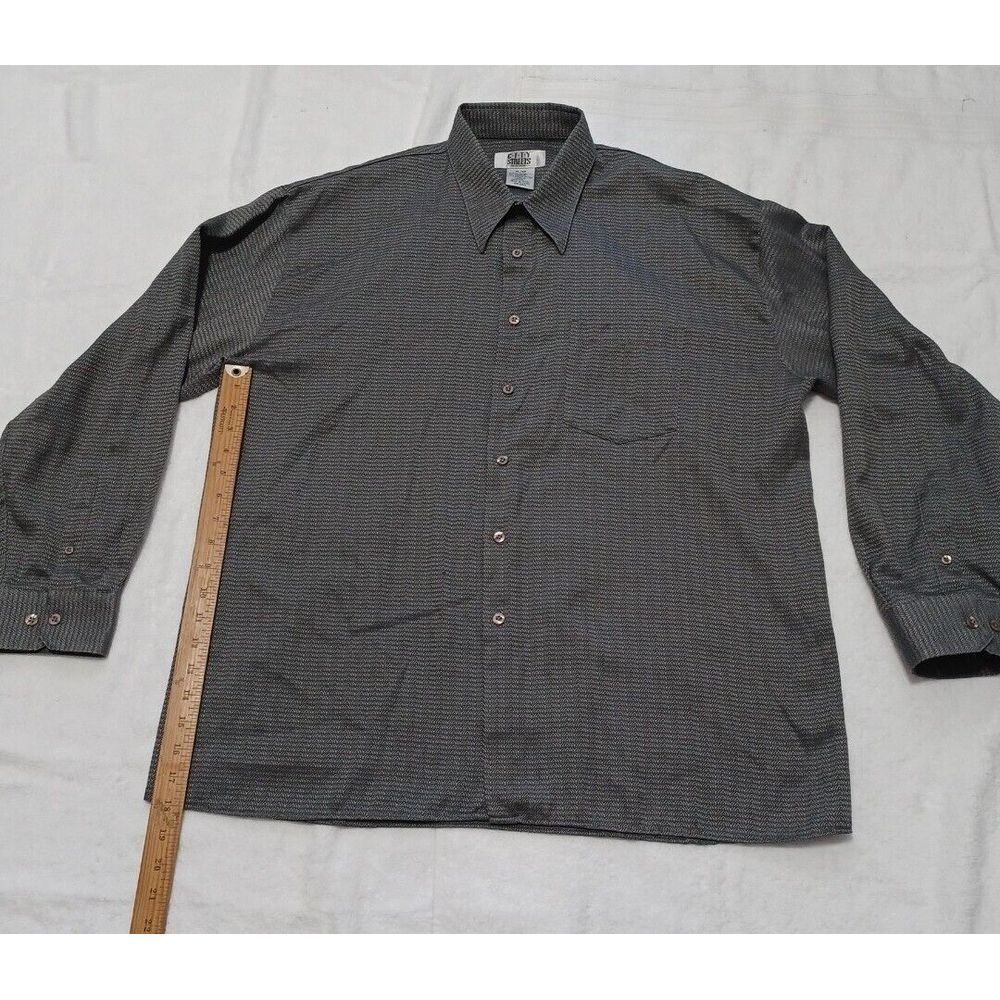 City Streets Mens XL Button Down Shirt Grey Chevron Long Sleeve‎ Dress Shirt